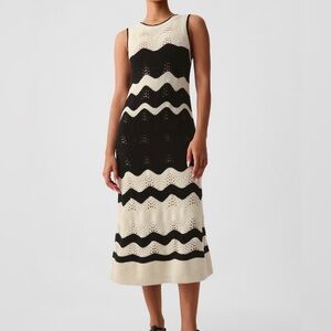 GAP Crochet Midi Sweater Tank Dress Black White